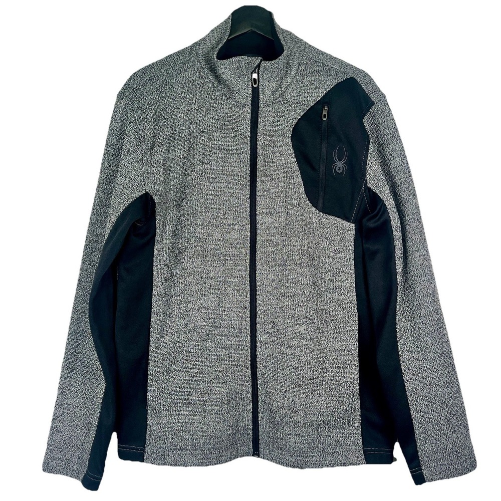 Spyder Mens Grey Marled Full Zip Fleece Jacket Mock Neck Medium